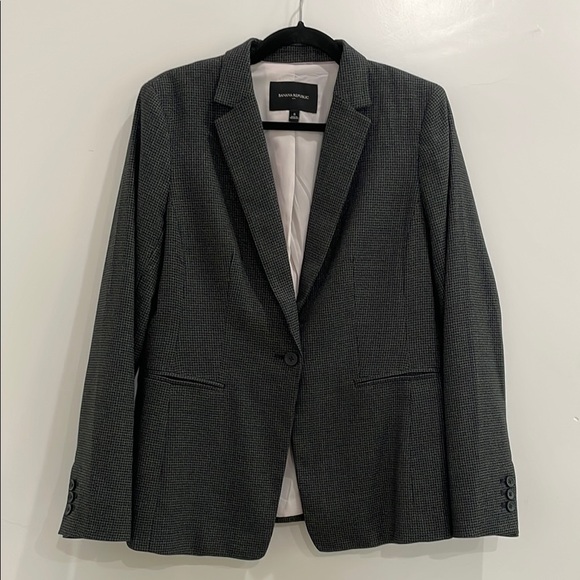 Banana Republic Gray Tailored Fit Single Button Blazer Women's 8 Houndstooth - Picture 2 of 14